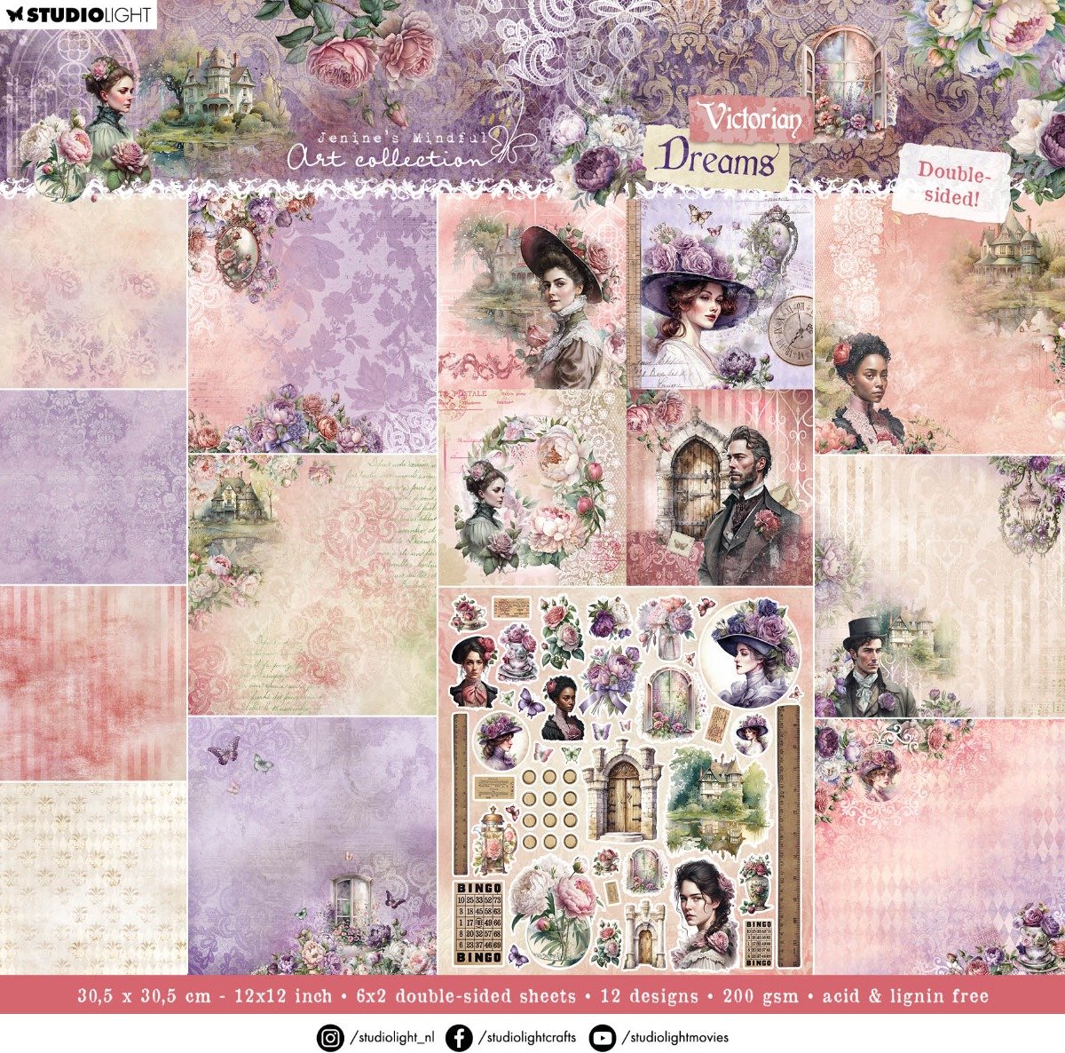 Studio Light Designer Paper Pad DS scrapbooking Vict. Dreams nr.138 JMA-VD-DPP138 305x305x3mm (02-24)