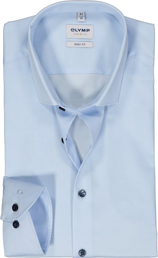 OLYMP Level 5 body fit overhemd - structuur - lichtblauw - Strijkvriendelijk - Boordmaat: