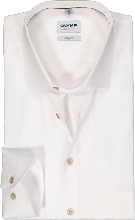 OLYMP Level 5 body fit overhemd - mouwlengte 7 - popeline - wit - Strijkvriendelijk - Boordmaat: