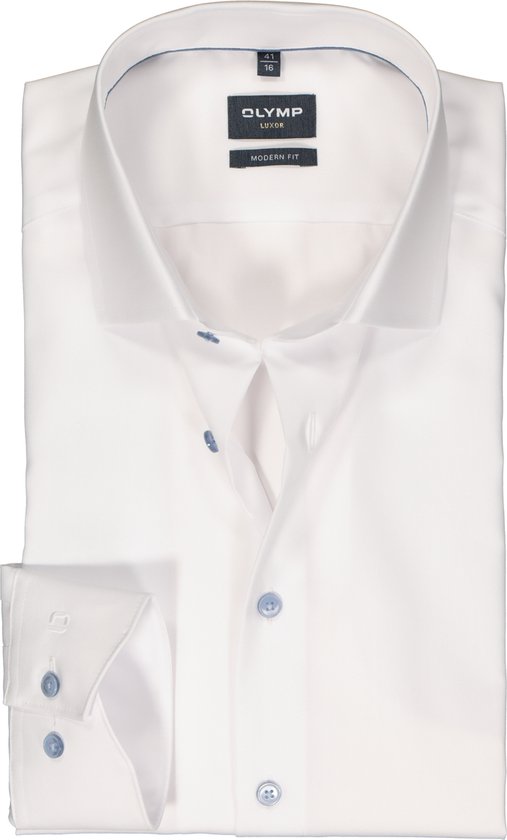 OLYMP modern fit overhemd - popeline - wit - Strijkvrij - Boordmaat: 38