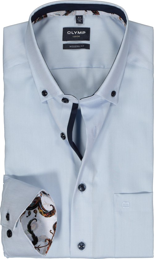 OLYMP modern fit overhemd - Oxford - lichtblauw - Strijkvrij - Boordmaat: