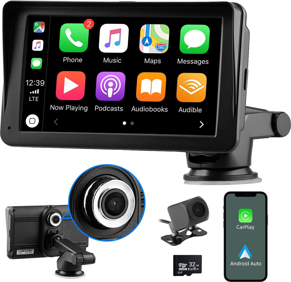 Beroli - Autoradio met Bluetooth - 7 Inch - Plug & Play - Apple CarPlay & Android Auto - Autocamera - Mirror Link - FM - AUX - TF Kaart