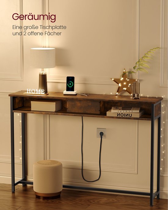 Signature Home Smart consoletafel - console tafel - Dressoir - gangtafel met stopcontact - Bruin Zwar - 25 x 120 x 81,1 cm