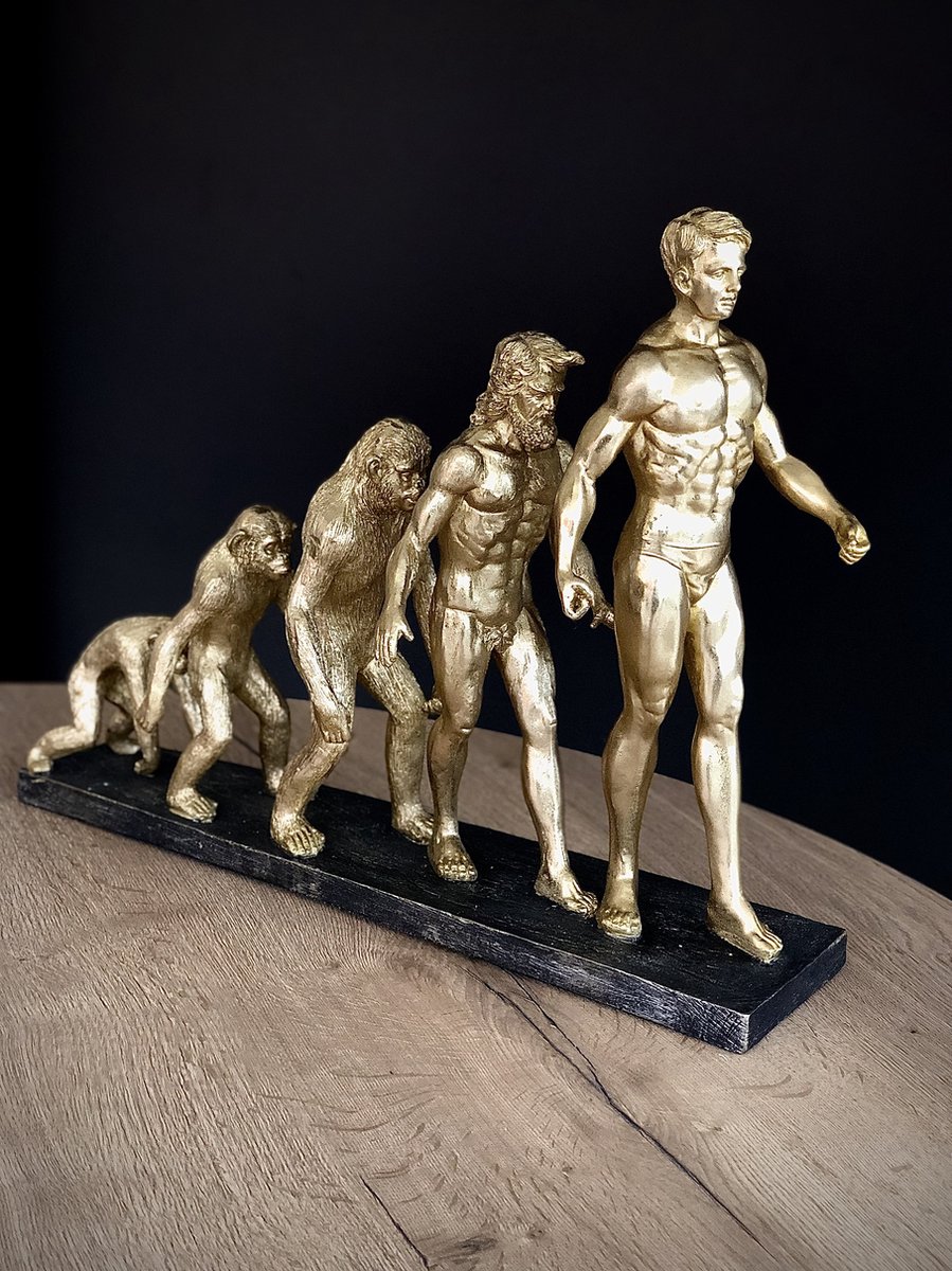 Evolutie van de mens goud en zwart 42 cm hoog - polyresin - kunststof - interieur - voor binnen - interieurdecoratie - decoratiefiguur - modern - geschenk - cadeau - gift - verjaardag - Valentijn - Kerst - Nieuwjaar