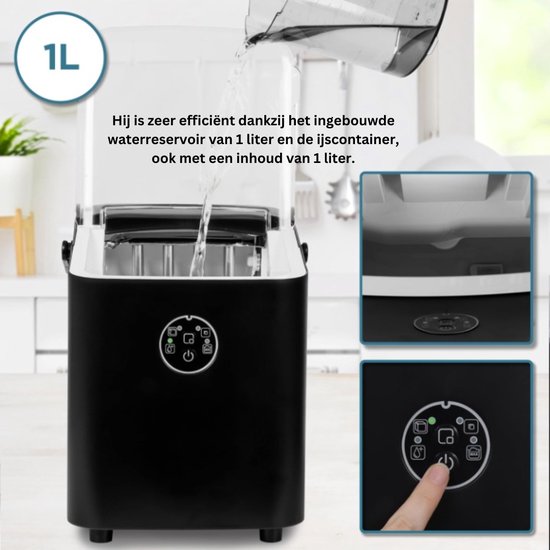 Automatische Ijsmaker - 8 ijsblokjes in 6-8 min - 1 L waterreservoir - Tot 12 kg per 24 uur - Stille compressor tot 54dB - IJsmaker 120W - 1 kg ijsblokjesmaker van NUOVO. — afbeelding 5