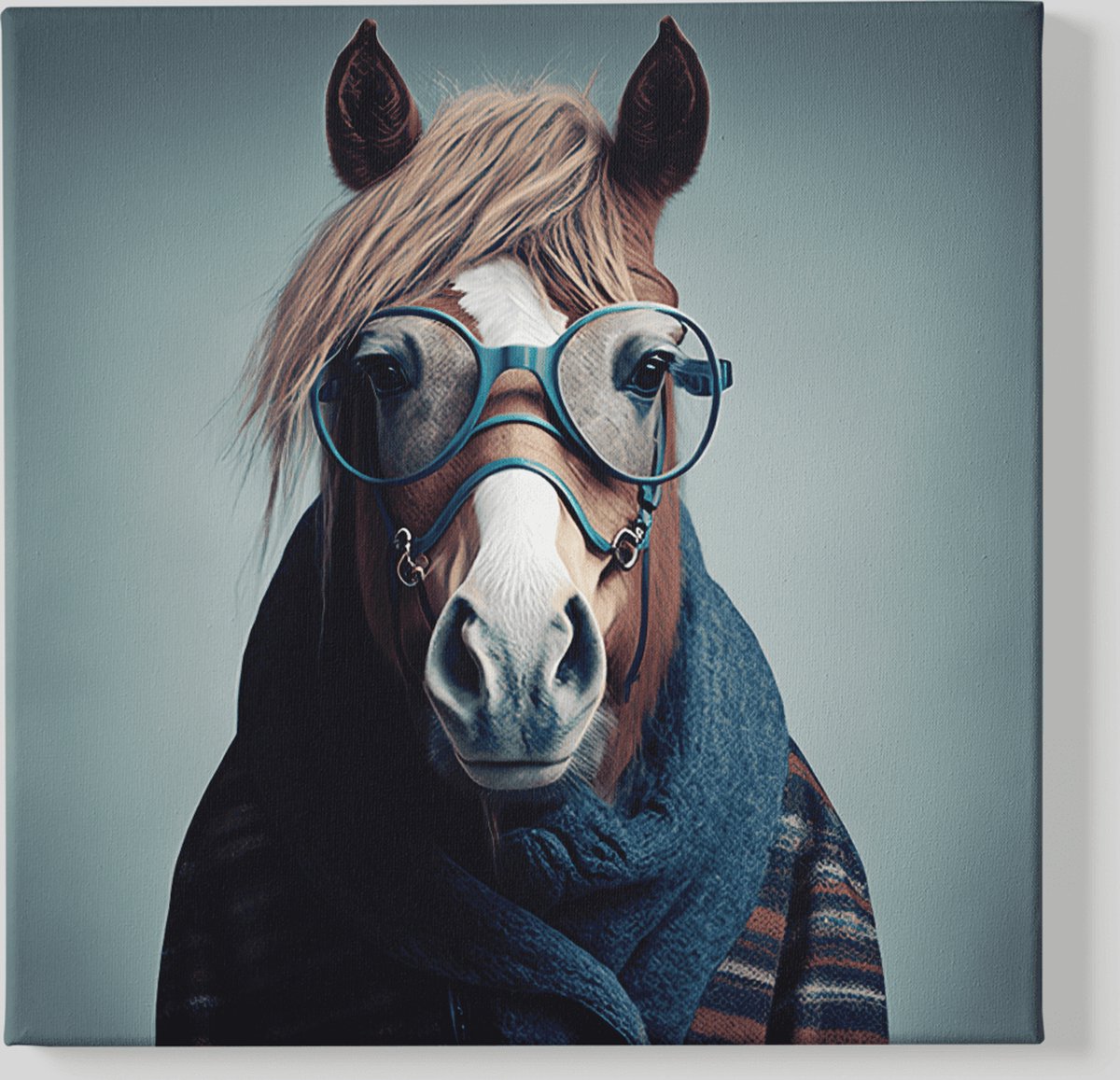 Trendex Global Canvas Schilderij Dieren - Intellectueel Paard - Wanddecoratie - 100x100x2 cm Bruin