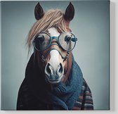 Canvas Schilderij Dieren - Intellectueel Paard - Wanddecoratie - 100x100x2 cm