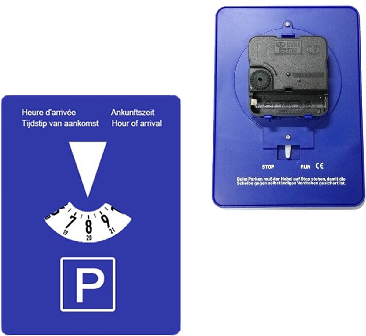 VCTparts Automatisch Roterende Blauwe Parkeerschijf / Parkeerkaart - Parkeren in de blauwe zone (4 talen)