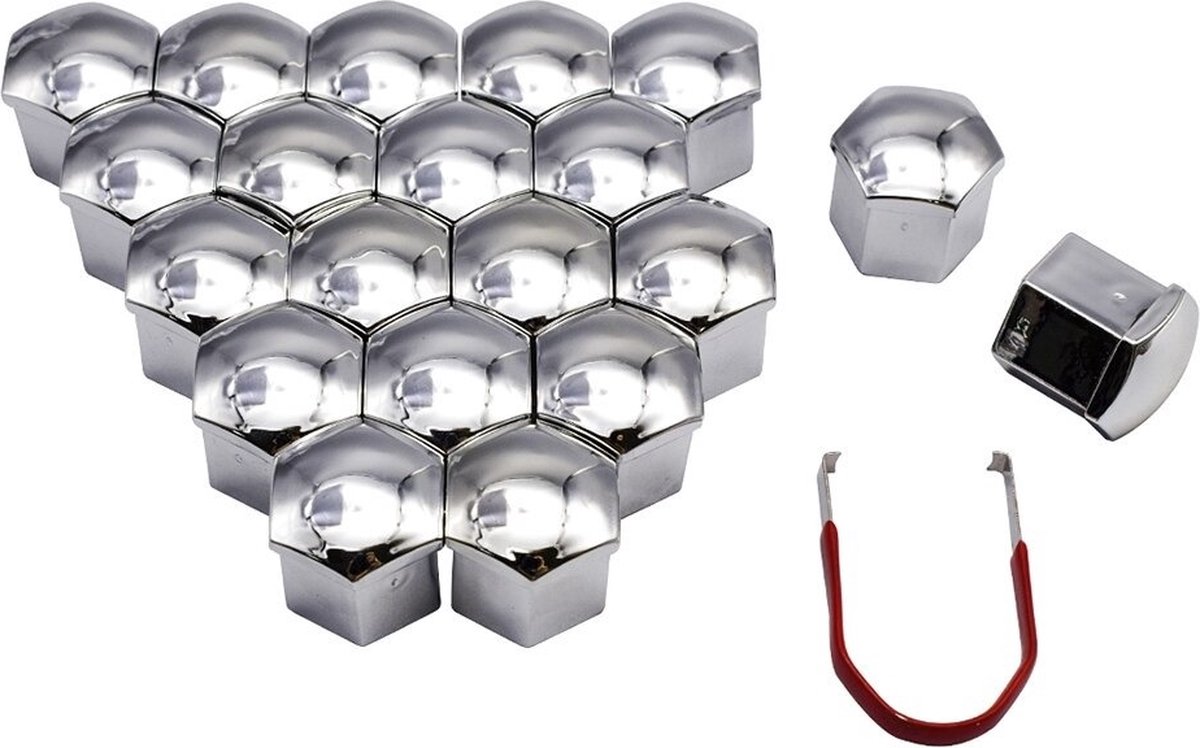 VCTparts® Zilveren Wielbout Wielmoer Doppen Beschermende Afdekkapjes 20 stuks - 17mm (set)