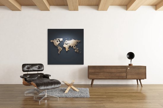 Canvas Schilderij - Wereldkaart- Vierkant - 100x100x2 cm