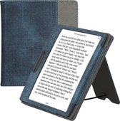 kwmobile flip cover voor e-reader - geschikt voor Onyx Boox Leaf 2 - Van imitatieleer en -suède - In donkerblauw / donkergrijs