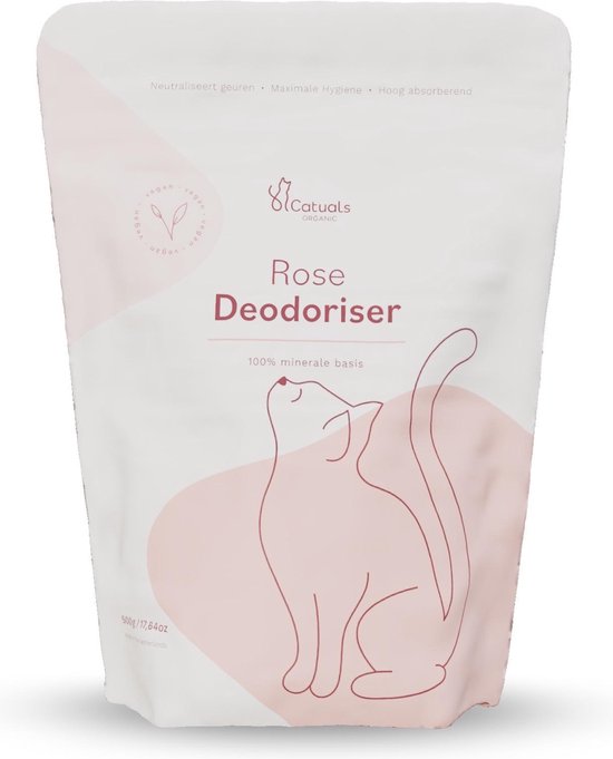 Foto: Catuals mineral based biologische kattenbakvulling geurverdrijver neutraliseert urinegeur van katten rose 500g