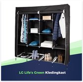 LG Life’s Green Opvouwbare Kleerkast op pootjes - Kledingrek met 12 Legplanken en 2 ophangstangen - Stoffen Kledingkast - 225KG Draagvermogen - 168x45x180 cm - Zwart