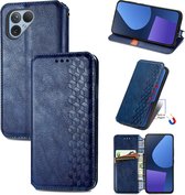 Luxe PU Lederen Ruitpatroon Wallet Case voor Fairphone 5 _ Blauw