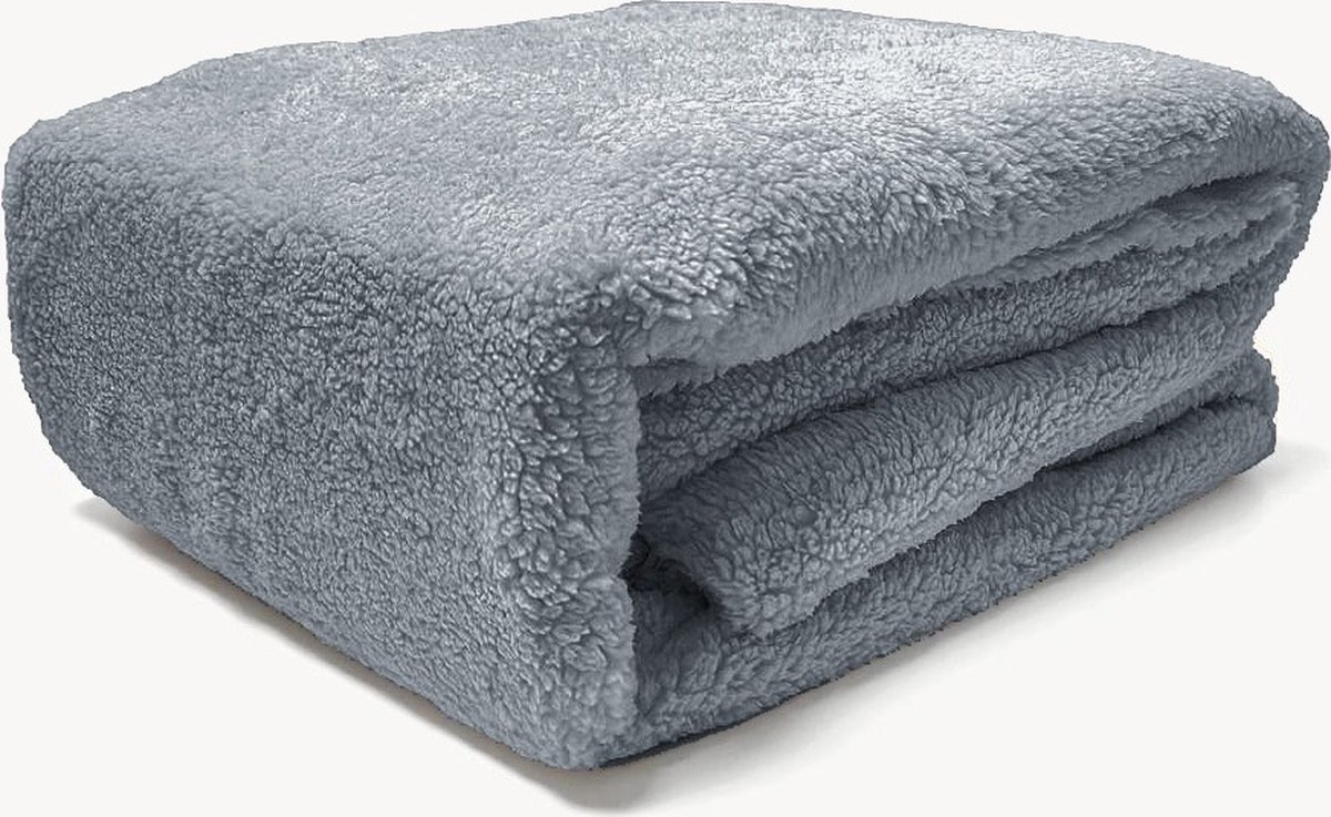 Husch Teddy Housse de Couette Polaire Anthracite - Double - 200x200/220 cm  - Teddy