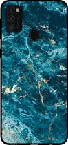 Smartphonica Telefoonhoesje voor Samsung Galaxy M31 met marmer opdruk - TPU backcover case marble design - Blauw / Back Cover geschikt voor Samsung Galaxy M31