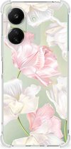 GSM Hoesje Geschikt voor Xiaomi Redmi 13C 4G Leuk TPU Back Cover met transparante rand Mooie Bloemen