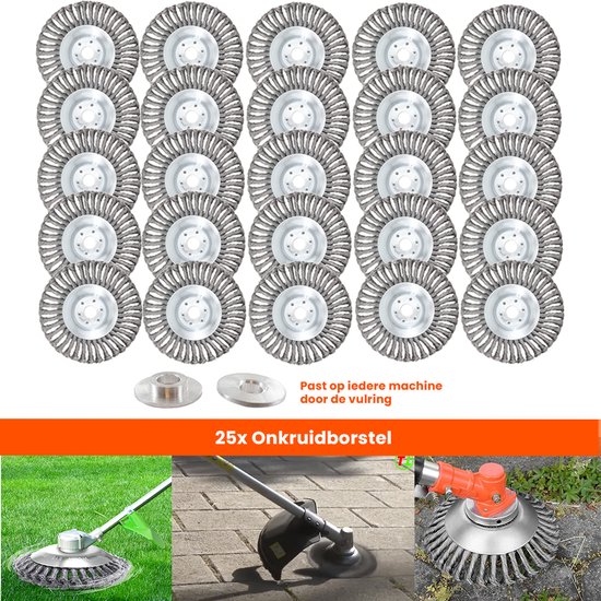 Trade-Shop Ontroestende staaldraadborstel, onkruidborstel, borstelkop, 15 cm x 2,54 cm, met adapterset, compatibel met Stihl FS-55 FS-56 FS-80 FS-85