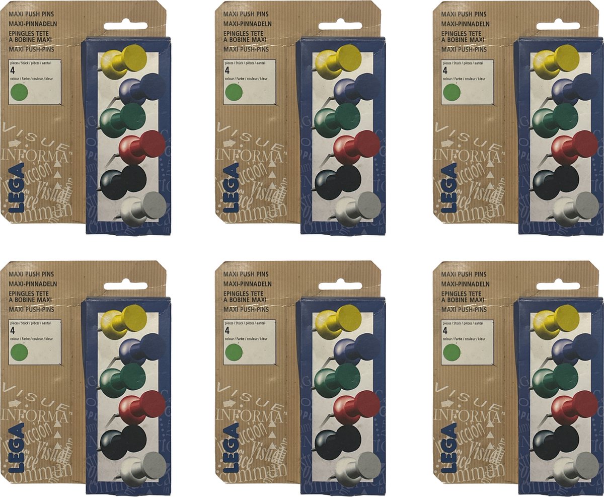 Lega Maxi Push Pins Groen 6 x 4 stuks