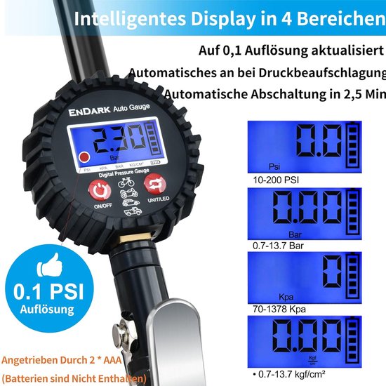 Ejoyous Digitale Bandenspanningsmeter, 3-200PSI Bandenpomp Digitale