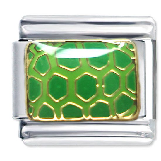 Quiges - Schakel - Bedel - 9mm - charms - Groene Schildpad Huid - Geschikt voor - Nomination- armband - Schakelarmband - italy bedels armband