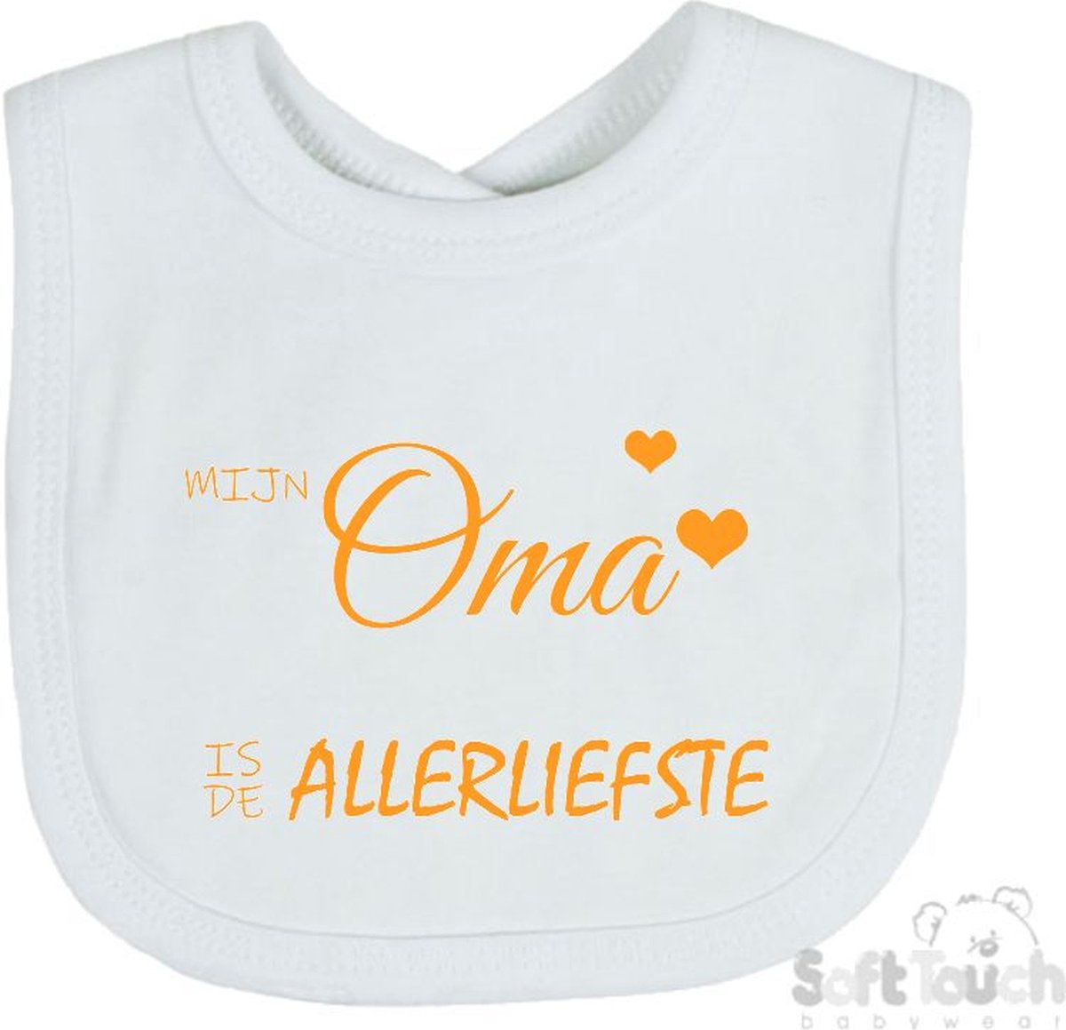 Goedkoopste Soft Touch Slabber Slabbetje Slab Mijn oma is de allerliefste Unisex Katoen Wit/mosterd Maat 33x22 Cm