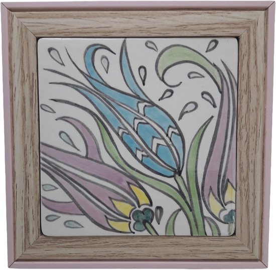Schilderij - keramiek tegels - handmade - keramiek wandbord - met bloemen motief -11,5*11,5 cm - handgeschilderd - keramiek kunst - tegel kunst - cadeau - wand/tafeldecoratie - muurdecoratie - valentijnscadeau - moederdagcadeau - verjaardagscadeau