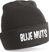 Blije muts wit - Zwarte muts - Beanie - One Size - Uniseks - Grappige tekst -Wintersport - Aprés ski muts- Wintersport - warme muts - muts met leuke tekst