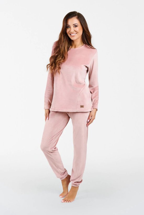 Italian Fashion Akara| hoogwaardig huispak | Velours Pyjama Dames | Lange Mouw Lange Broek | roze M