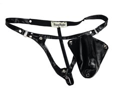 String Man - sexy Lingerie Heren L/XL -Open voorkant - Zwart mannen string Imitatie leer SM kleding