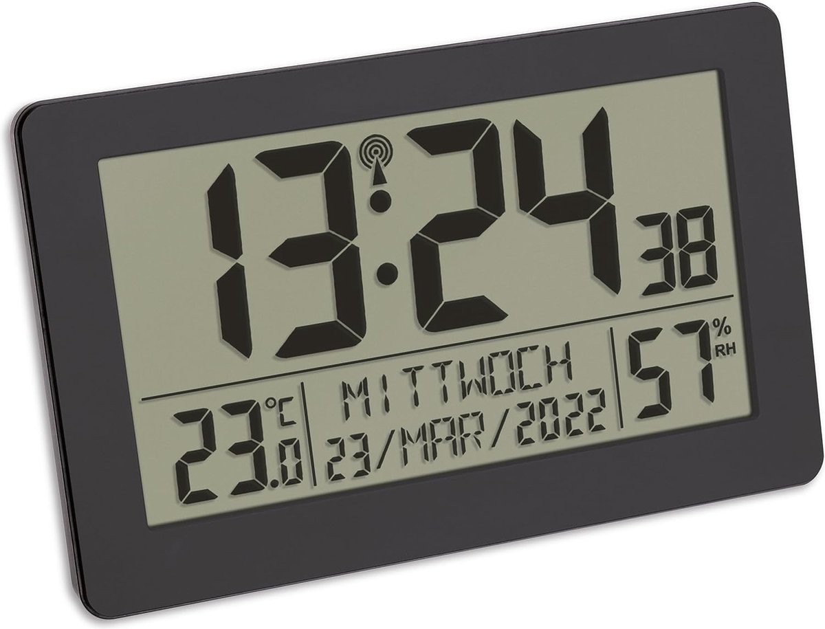 TFA Dostmann 60.2540 draadloze wekker Melody met verschillende wekgeluiden ( zwart met batterijen