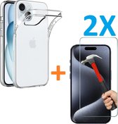 Soft TPU Transparant hoesje Silicone Case + 2 stuks Glas Screenprotector - Geschikt voor: iPhone 15
