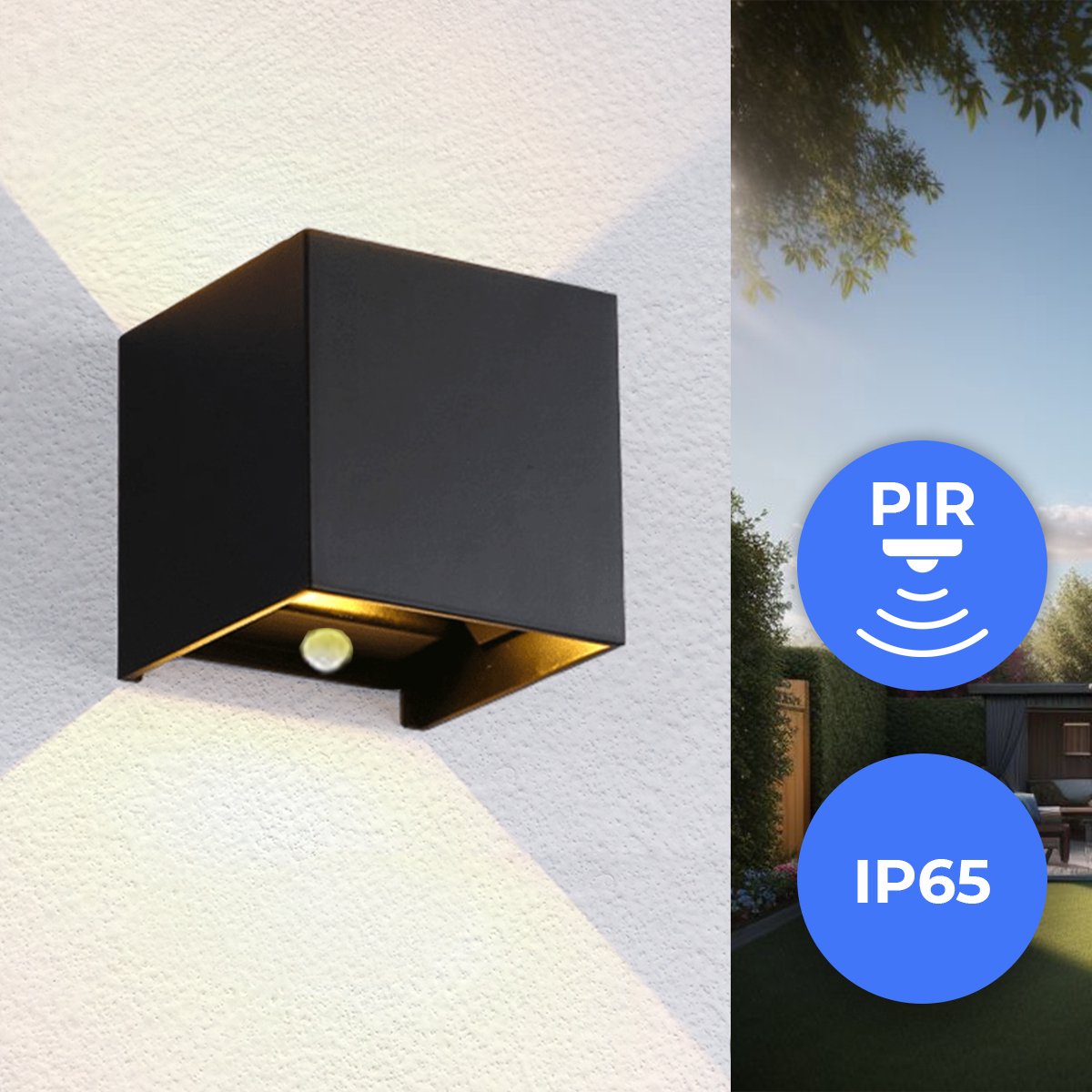 Qube PIR Bewegingssensor Wandlamp LED 6Watt ZWART 230Volt IP65