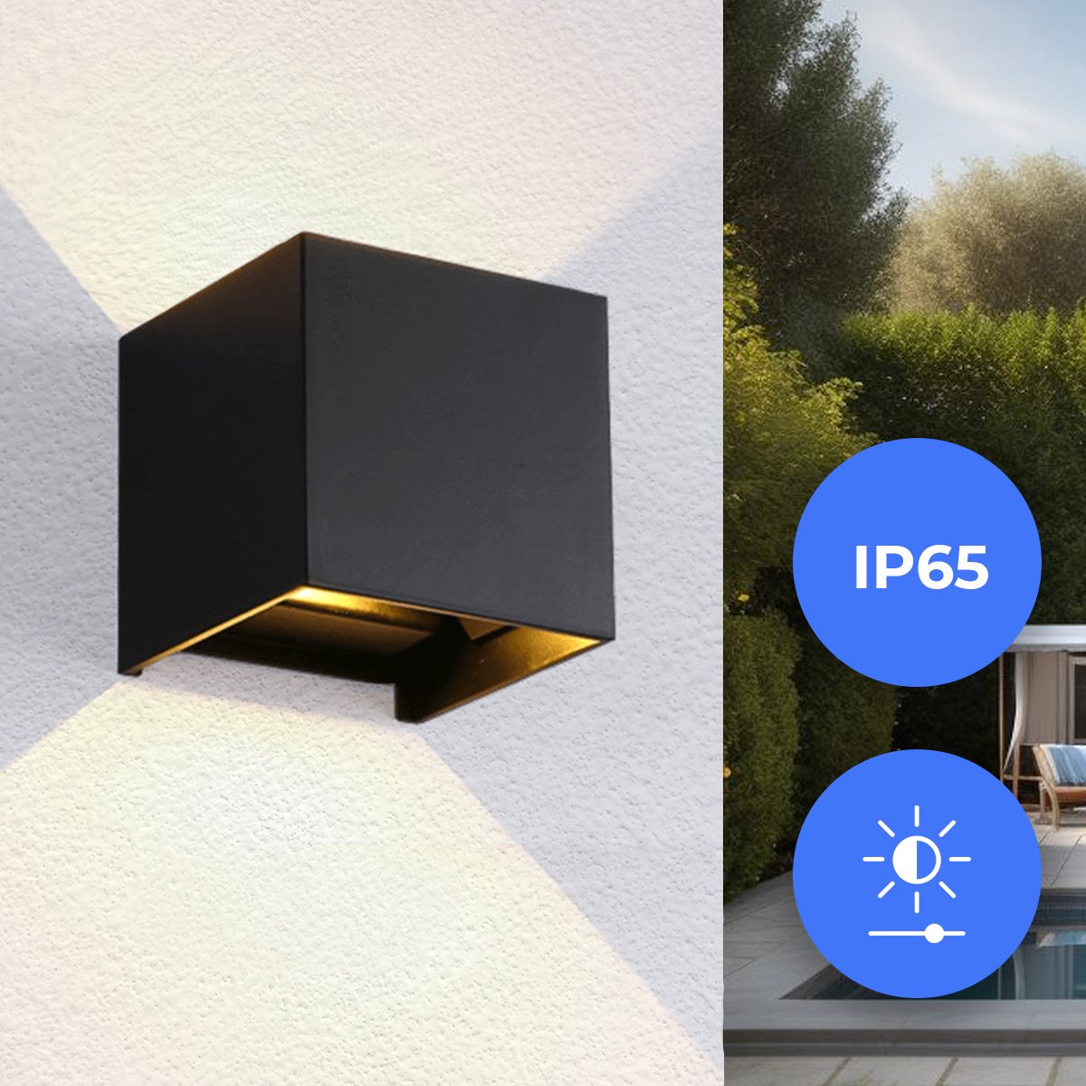 Qube Kubus LED Wandlamp Zwart voor Binnen & Buiten IP65 Waterdicht – Dim to Warm tot 3000K – Muurlamp voor Woonkamer of Slaapkamer– Up and Down Sfeerverlichting Warm Wit Licht 6 Watt 230V
