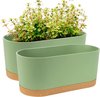 2 stuks vensterboxen, plantenbakken, 40,6 x 17,8 cm, zelfbewaterende potten met afvoergaten en trays, voor binnen, thuis, tuin, moderne decoratieve bloempot voor alle kamerplanten, bloemen, kruiden (groen)