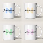 Ensemble de tasses (4 pièces) avec noms personnalisés - Blauw, Vert, Rose et Jaune - tasse à café - Mugs / Tasse avec naam - 4x350ml