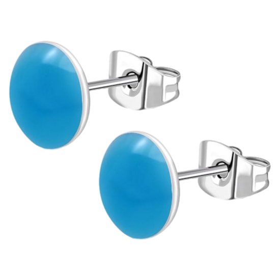 Aramat Jewels - Vrolijke- Stalen -Oorbellen- Rond Emaille blauw 6mm - Aramat Jewels® - RVS Oorbellen - Blauw Emaille - 6mm - Hip en Modern - Ideaal Cadeau - Voor Mannen en Vrouwen - Tijdloze Elegante