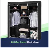 LG Life's Green Opvouwbare Kleerkast – Kledingrek met 9 opslag planken en 2 ophangstangen – Stoffen Kledingkast – 200KG Draagvermogen – 150x45x175CM – Zwart