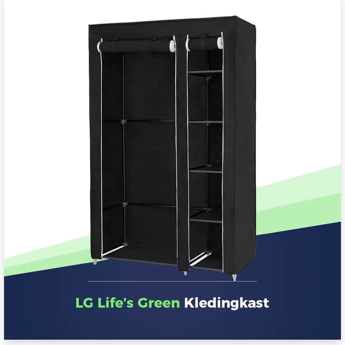 Life's Green Opvouwbare Kleerkast - 110 x 45 x 175 cm - Kledingrek met 5 Legplanken en Ophangstang - Stoffen kledingkast - 140 kg Draagvermogen - Zwart