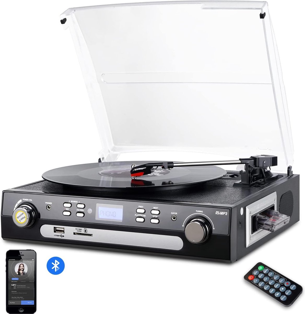 Platenspeler Bluetooth - Retro - Ingebouwde Speakers - Wireless - Geschikt voor alle Platen
