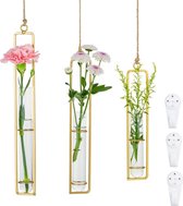 Reageerbuisjes vaas, glazen vazen, set, 3 stuks reageerbuisjes voor bloemen, standaard, gouden bloemenvaas, vintage glazen vaas, kleine bloemenvazen, kleine glazen vazen, smalle hydrocultuur,