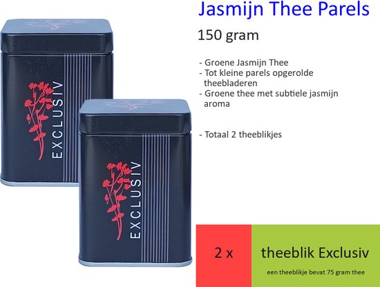 Oriental Teagarden - Chinese Thee - Jasmijn Thee - 150 gram Jasmijn Parels in twee theeblikjes Exclusiv