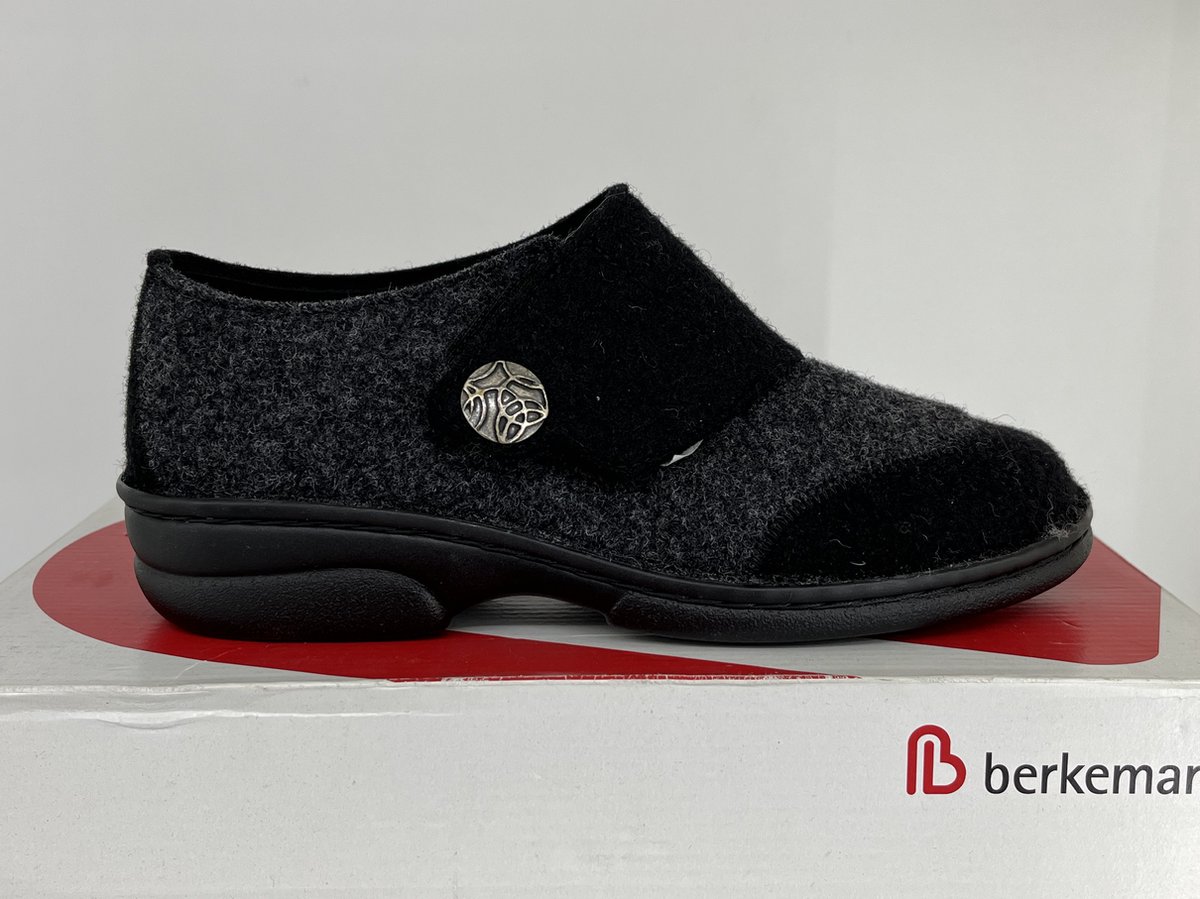 Berkemann, JARLA, 03558-025, Zwarte dames EU 37 pantoffels met klittenband