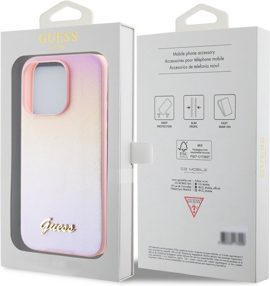 Coque arrière Guess Iridescent Métal Script - Apple iPhone 15 Pro Max (6,7") - Rose
