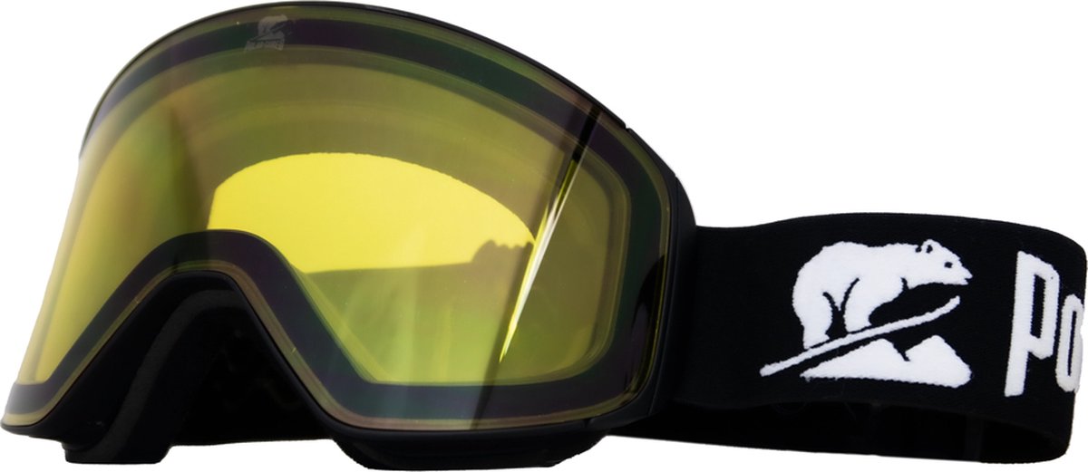 Luxe Magnetische Snowboardbril / Skibril Gele slecht weer Lens Zwart Frame + Beschermcase & Microfiber hoes - PolarShred - Anti fog - Cat.3 - 100% UV Bescherming - VLT 16%