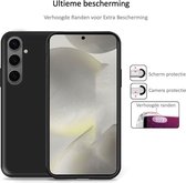 Hoesje + Screenprotector geschikt voor Samsung Galaxy S24 Ultra – Full Screen Tempered Glass - Liquid Back Case Cover Zwart