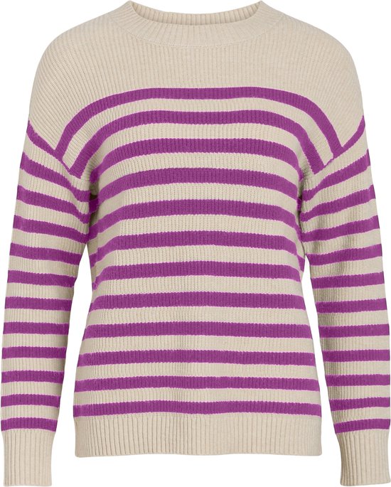 Vila Trui Viril Rib Stripe L/s Knit Top - Noo 14089536 Super Light Nat/cattlya Or Dames Maat - M