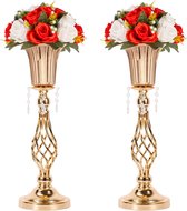 2 stuks hoogwaardige luxe vazen ​​20" hoge gouden bloemenstandaard Road Guide metalen bloemenstandaard voor bruiloftsreceptie bruiloftscentrum