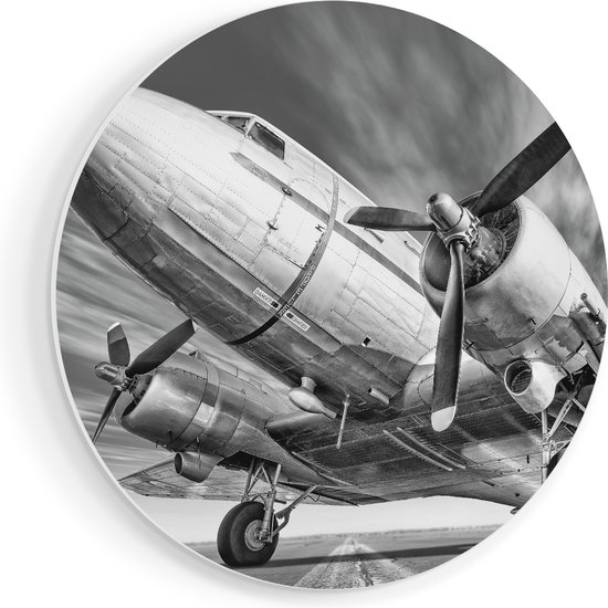 Artaza Forex Muurcirkel Oud Vliegtuig Op De Landingsbaan - 50x50 cm - Klein - Wandcirkel - Rond Schilderij - Muurdecoratie Cirkel