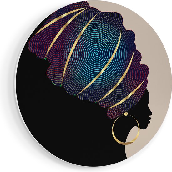 Artaza Forex Muurcirkel Afrikaanse Vrouw Met Een Tulband - 50x50 cm - Klein - Wandcirkel - Rond Schilderij - Muurdecoratie Cirkel